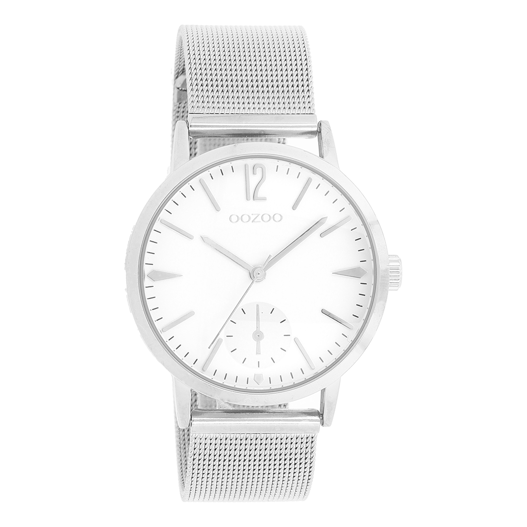 Silver coloured OOZOO watch with metal mesh bracelet - C8615