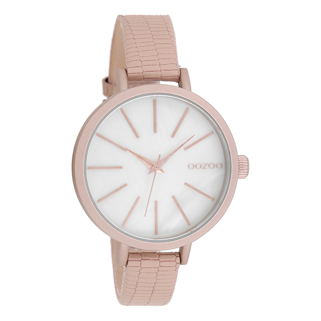 Oud roze OOZOO horloge met leren band - C8666