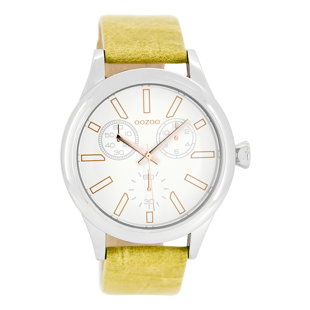 Silver coloured OOZOO watch with sand leather strap - C8695