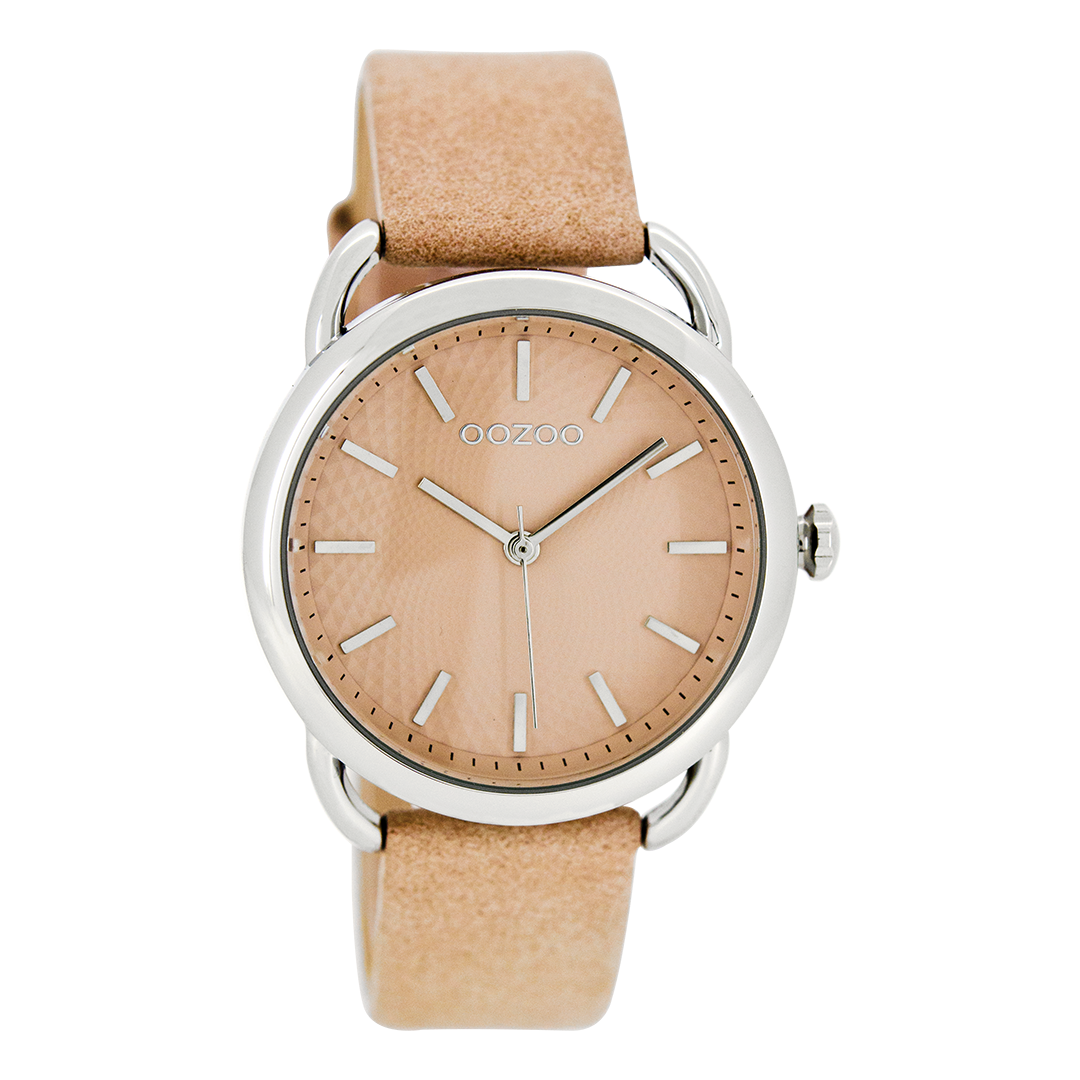 OOZOO Montre en couleur argent avec bracelet en cuir en rose gris - C8716