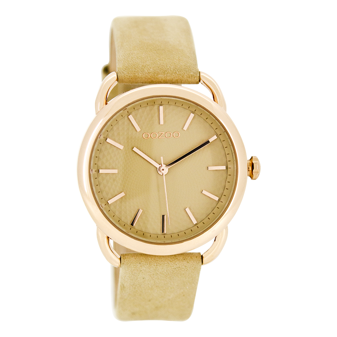 OOZOO Montre en couleur or rose avec bracelet en cuir en chameau - C8717