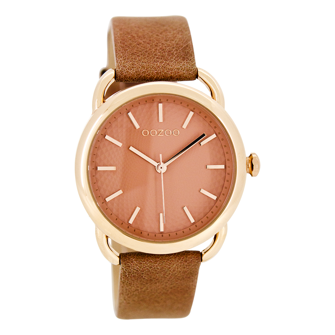 OOZOO Montre en couleur or rose avec bracelet en cuir en rose tendre - C8718
