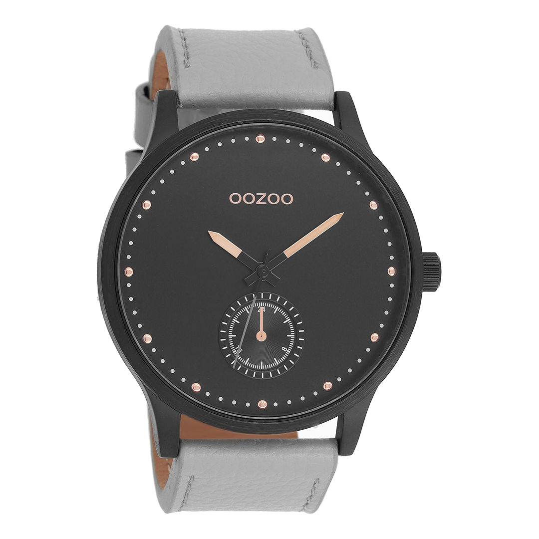 OOZOO Montre en noir avec bracelet en cuir en gris pierre - C9006