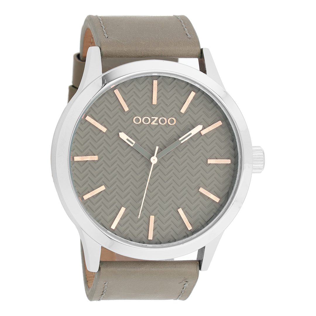 OOZOO Montre en couleur argent avec bracelet en cuir en gris pierre - C9010