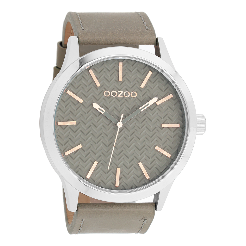 OOZOO Montre en couleur argent avec bracelet en cuir en gris pierre - C9010
