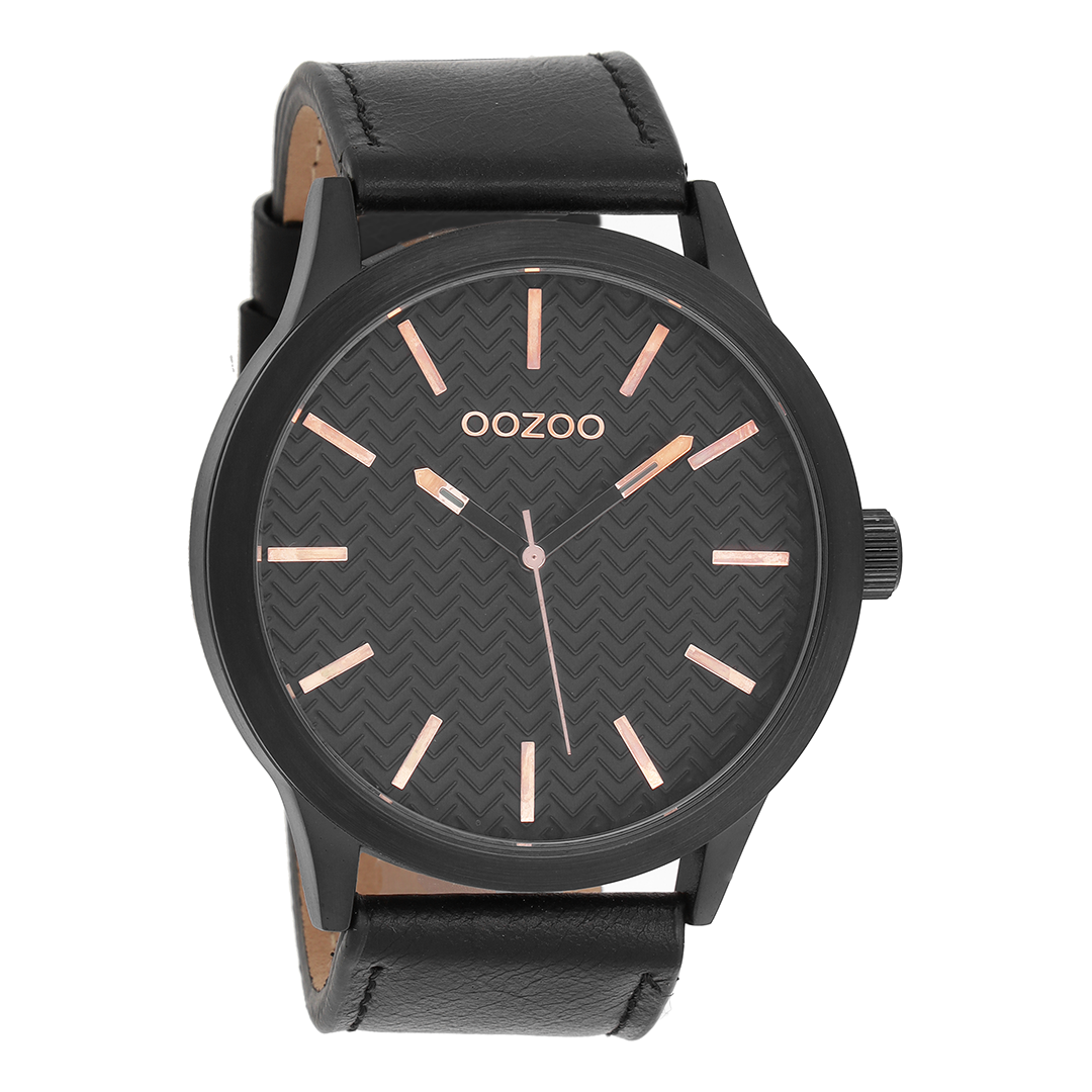 OOZOO Montre en noir avec bracelet en cuir en noir - C9014