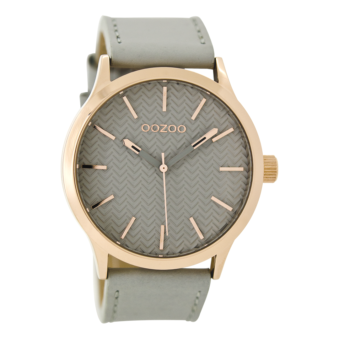 OOZOO Montre en couleur or rose avec bracelet en cuir en gris pierre - C9015