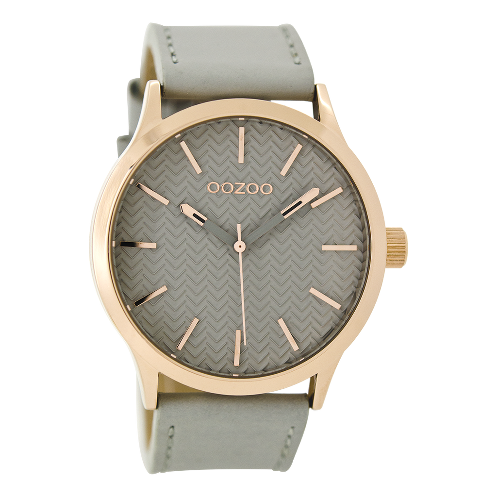 OOZOO Montre en couleur or rose avec bracelet en cuir en gris pierre - C9015