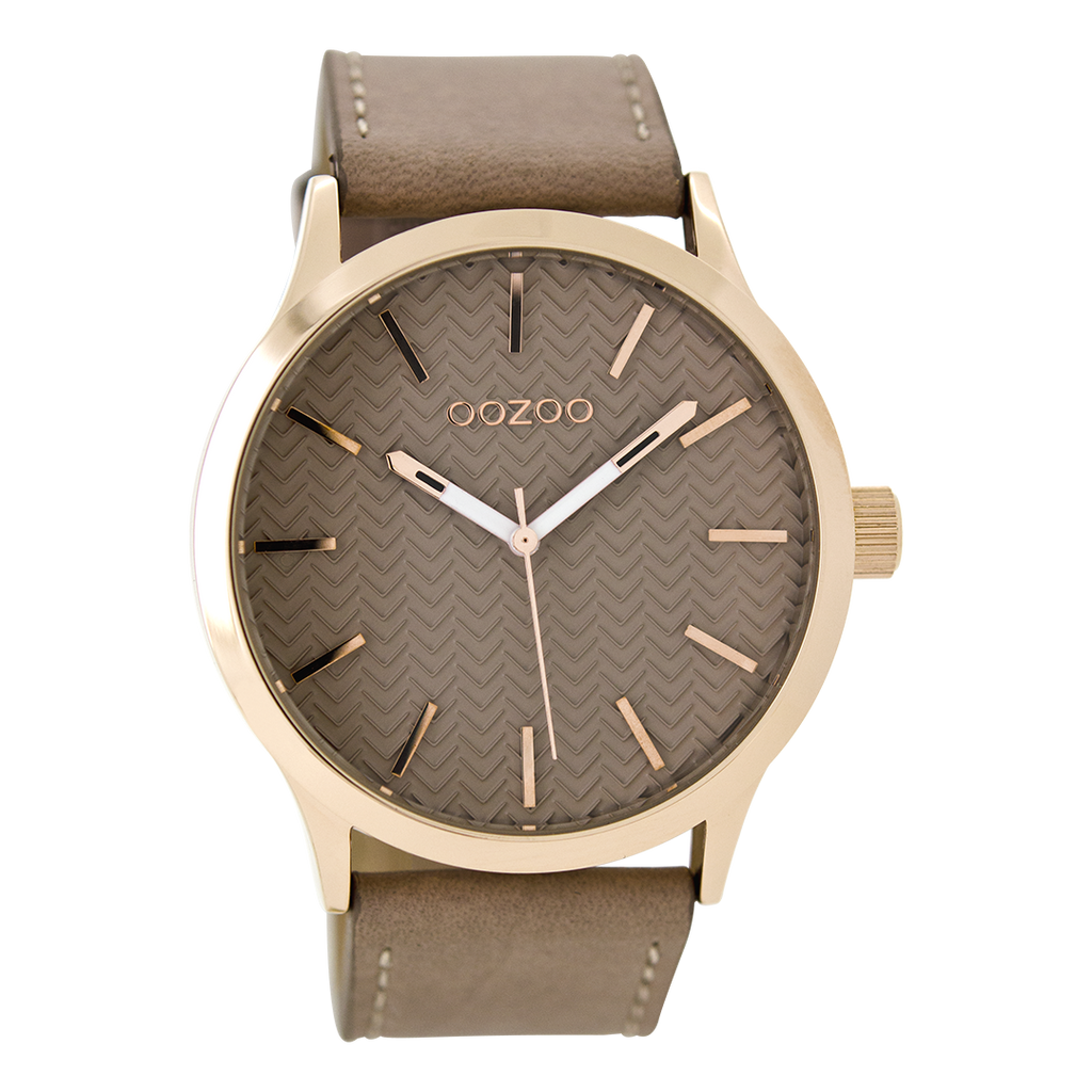 OOZOO Montre en couleur or rose avec bracelet en cuir en rose gris - C9016