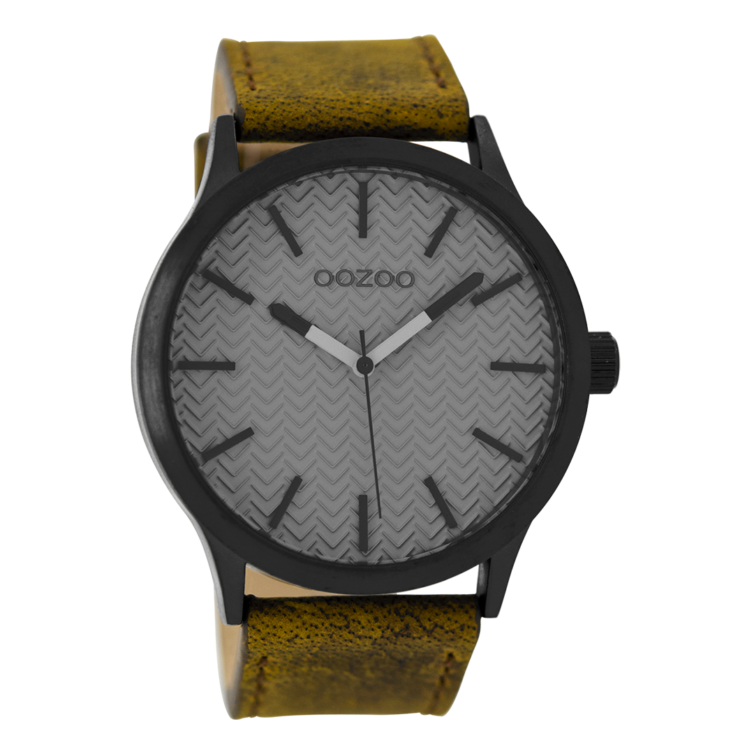 OOZOO Montre en noir avec bracelet en cuir en marron - C9017