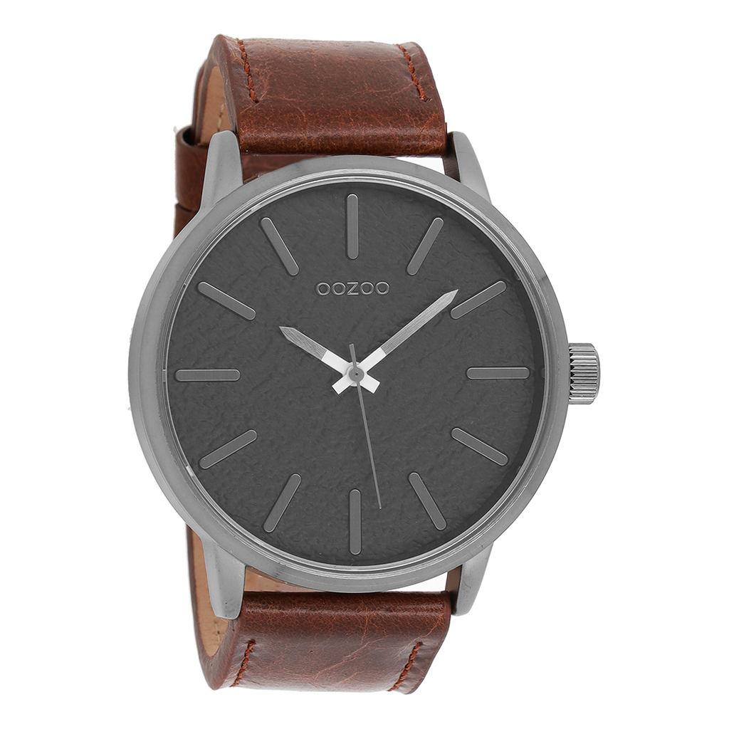 OOZOO Montre en titane avec bracelet en cuir en marron - C9027