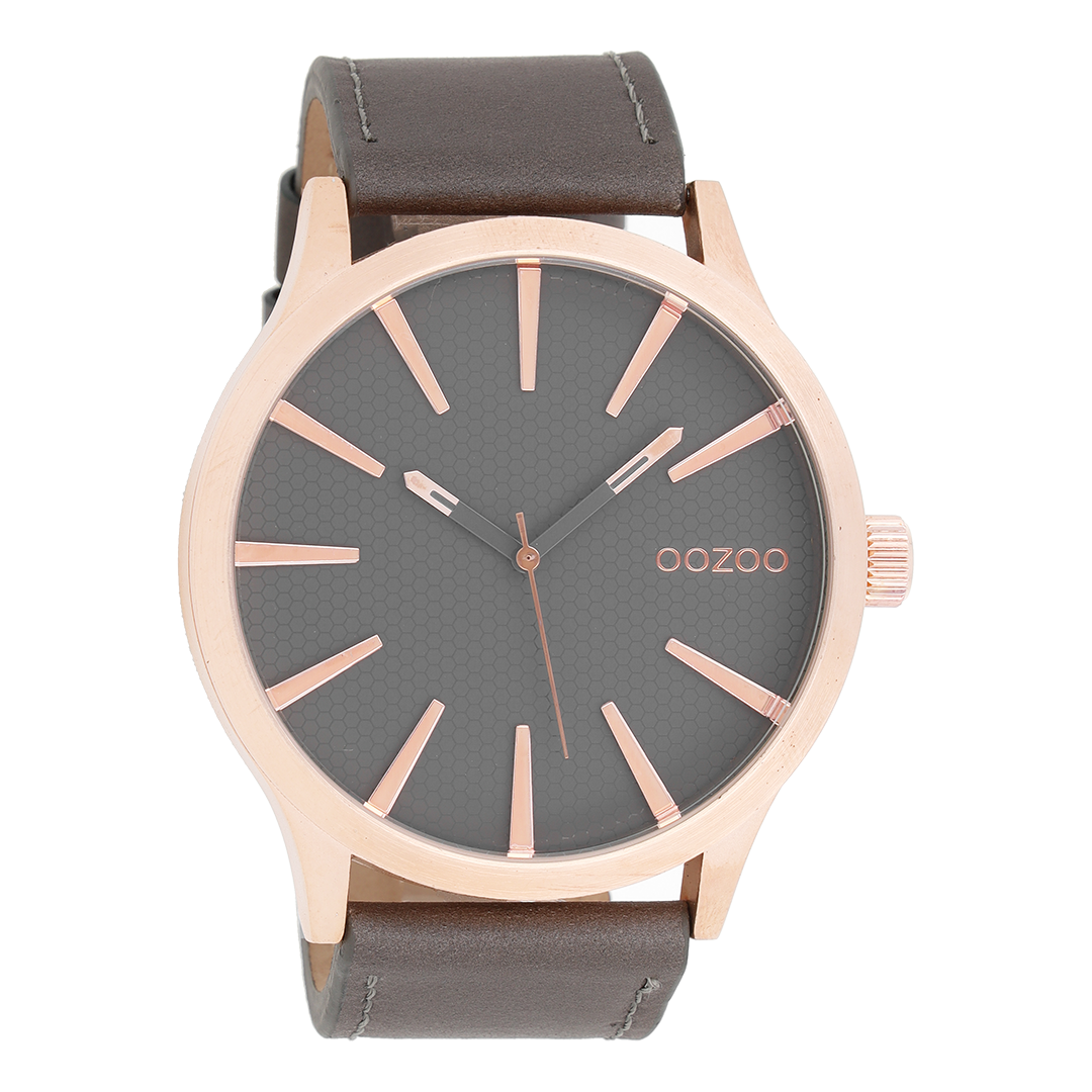Rosé goudkleurige OOZOO horloge met olifant grijze leren band - C9042