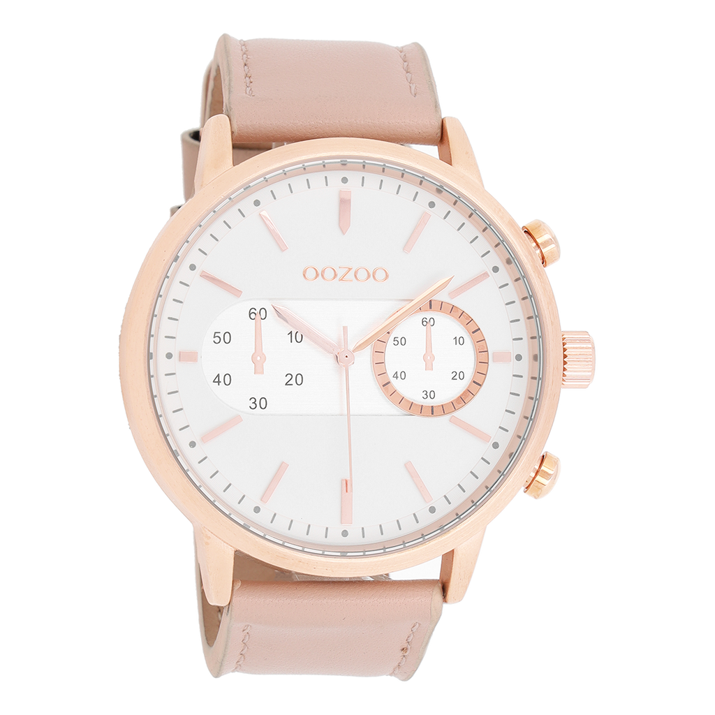 OOZOO Montre en couleur or rose avec bracelet en cuir en rose poudré - C9056