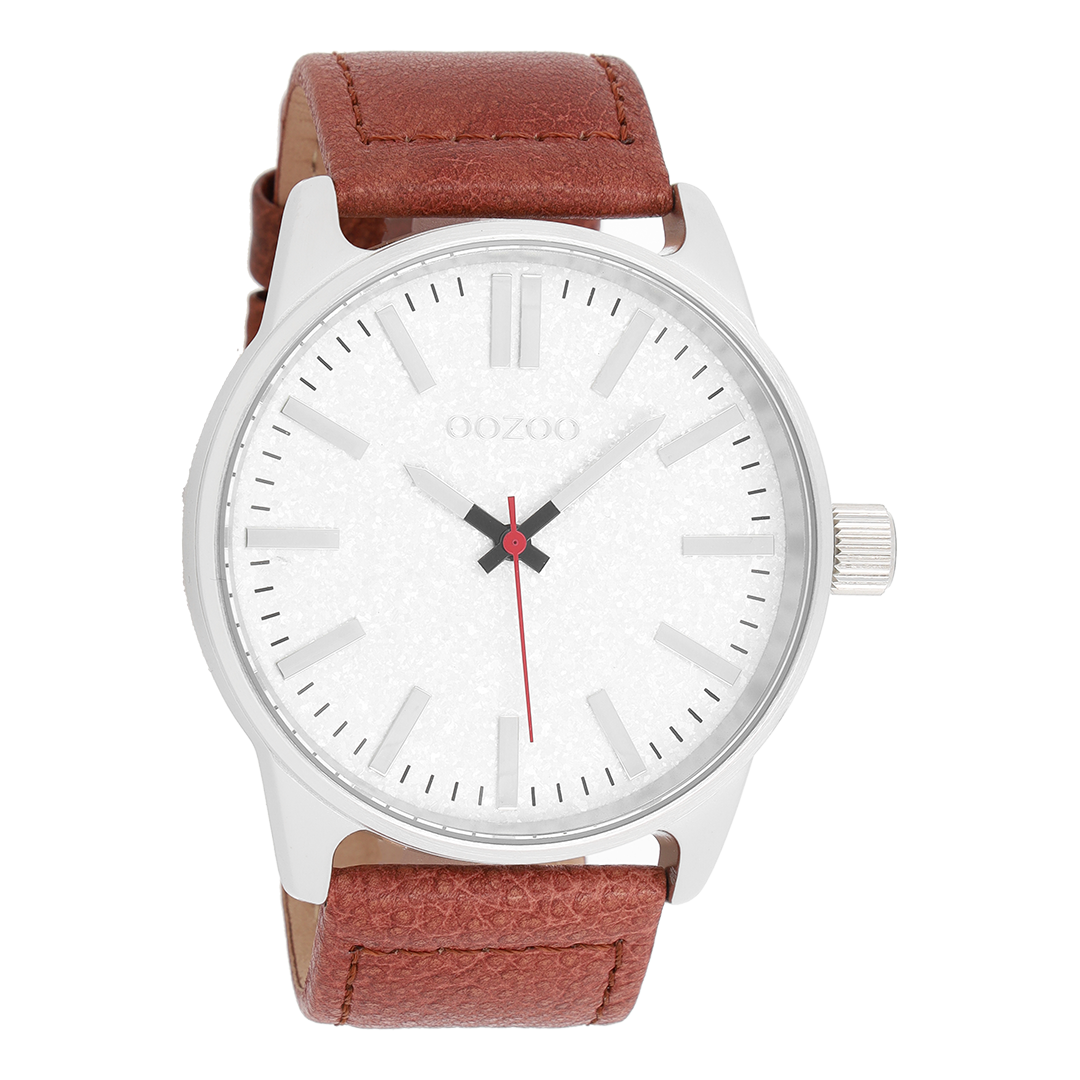 Zilverkleurige OOZOO horloge met bruine leren band - C9060