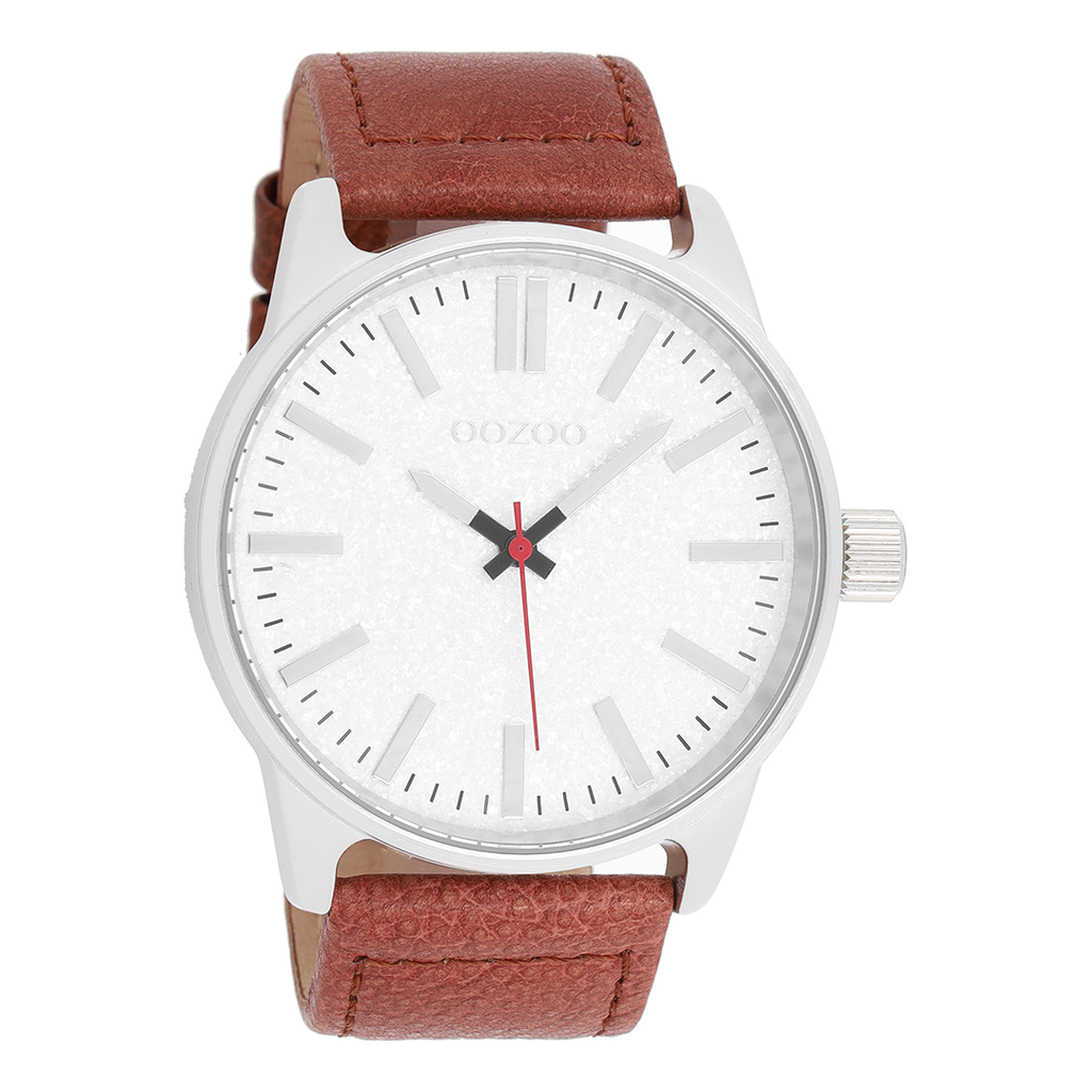 OOZOO Montre en couleur argent avec bracelet en cuir en marron - C9060