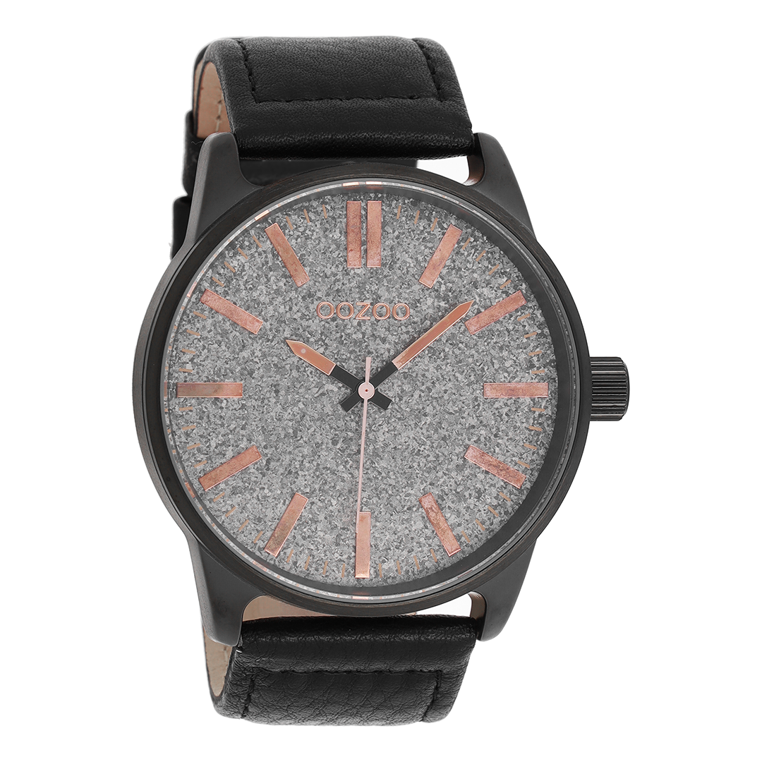 Zwarte OOZOO horloge met leren band - C9063
