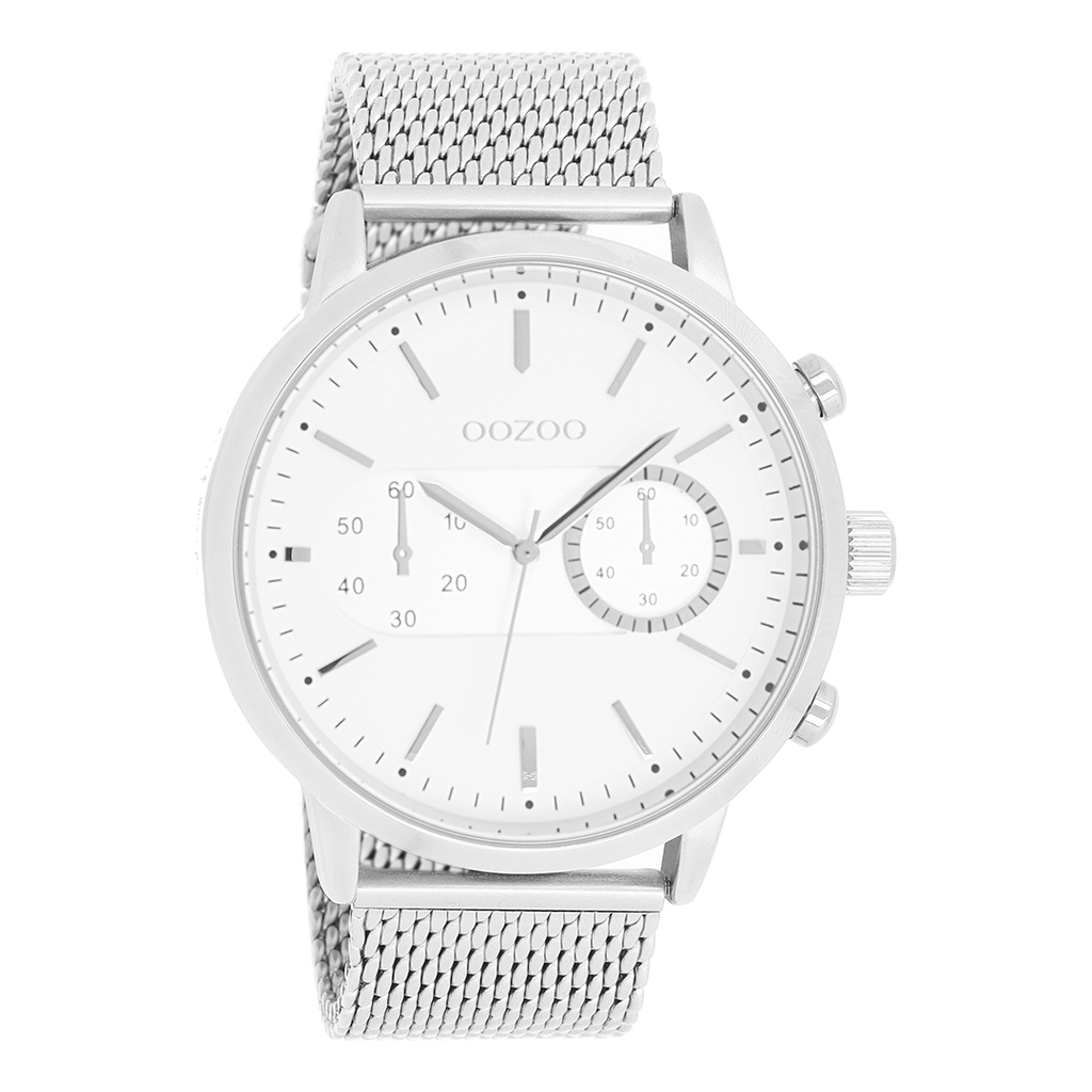 OOZOO Montre en couleur argent avec bracelet en mesh en couleur argent - C9070