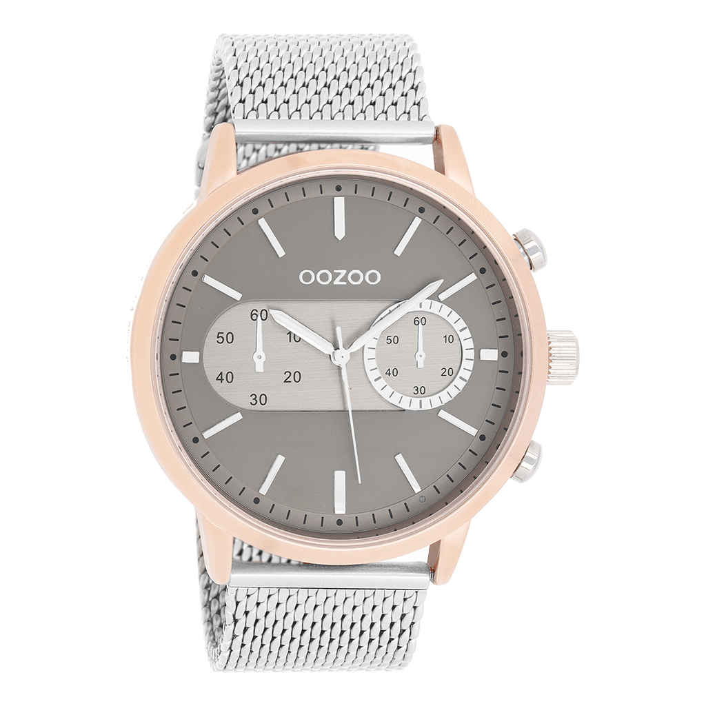 OOZOO Montre en couleur or rose avec bracelet en mesh en couleur argent - C9072