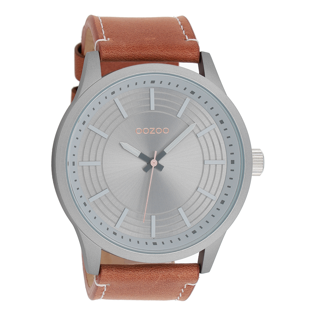 OOZOO Montre en titane avec bracelet en cuir en cognac - C9076