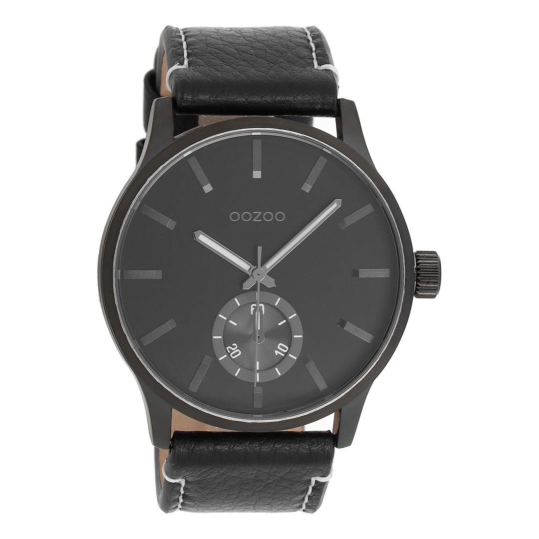 OOZOO Montre en noir avec bracelet en cuir en noir - C9084