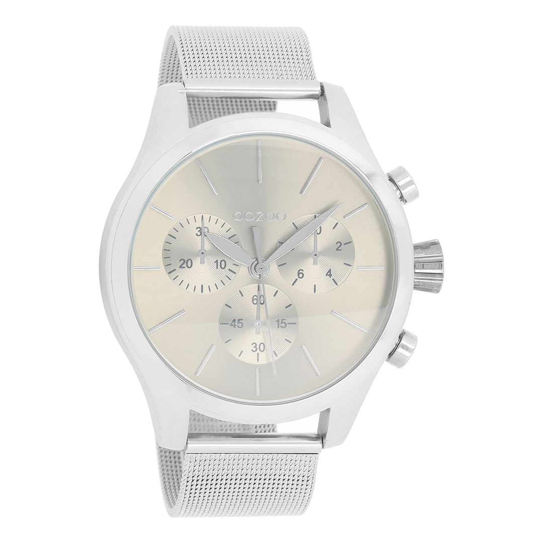 Zilverkleurige OOZOO horloge met metalen mesh armband - C9095