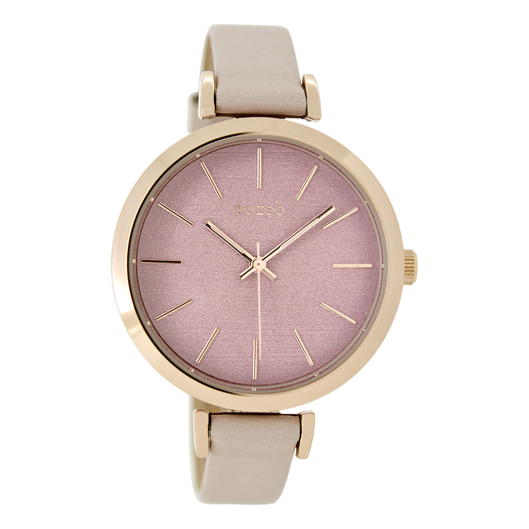 Rosé goudkleurige OOZOO horloge met poeder roze leren band - C9136