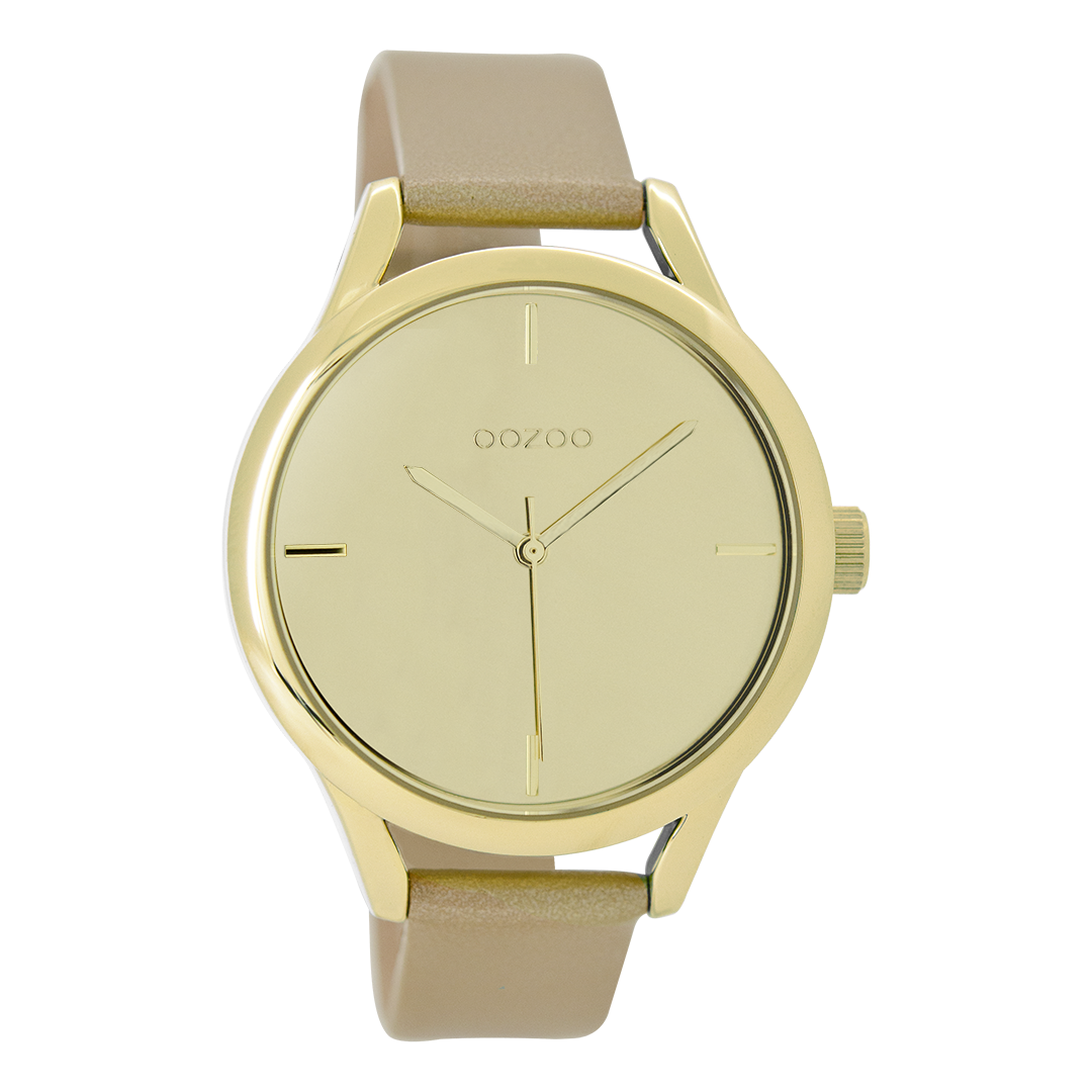 OOZOO Montre en couleur or avec bracelet en cuir en couleur or - C9141
