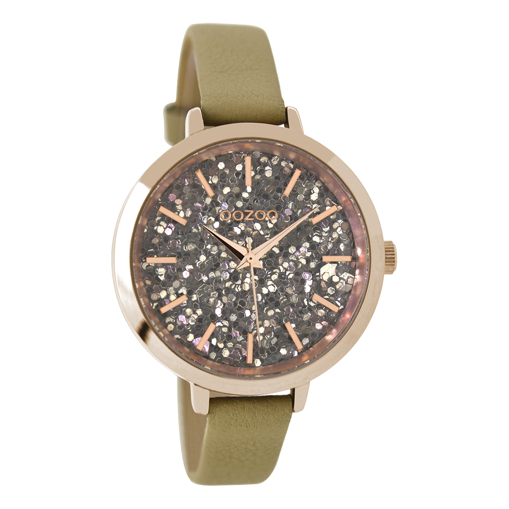 OOZOO Montre en couleur or rose avec bracelet en cuir en sable - C9145