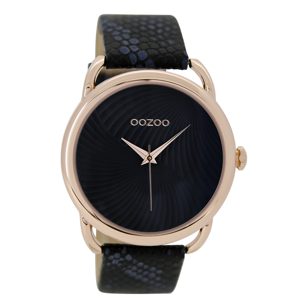 Rose gold coloured OOZOO watch with black leather strap - C9164