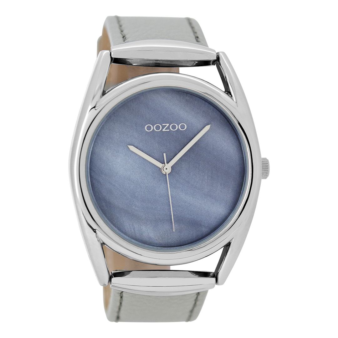 Zilverkleurige OOZOO horloge met steengrijze leren band - C9165
