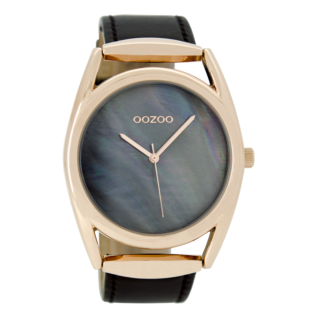 Rosé goudkleurige OOZOO horloge met zwarte leren band - C9169