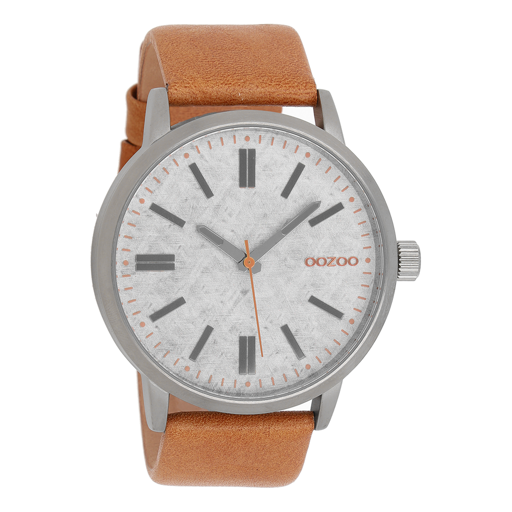OOZOO Montre en couleur argent avec bracelet en cuir en camel - C9405