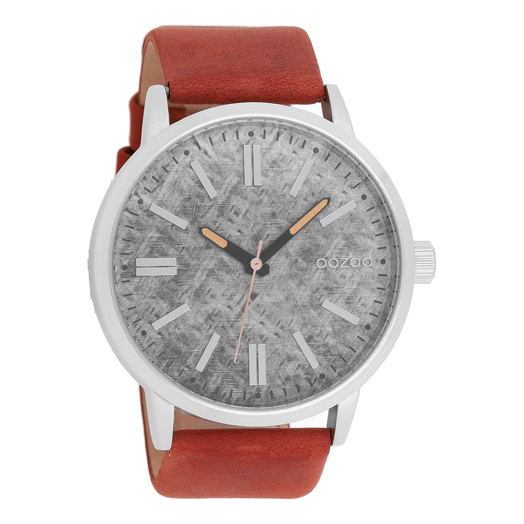 OOZOO Montre en couleur argent avec bracelet en cuir en cognac - C9407