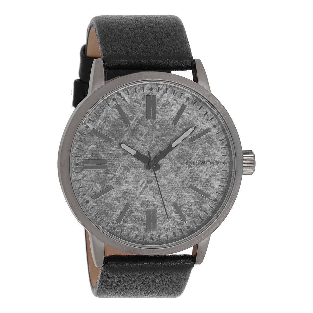 Titanium OOZOO watch with black leather strap - C9409