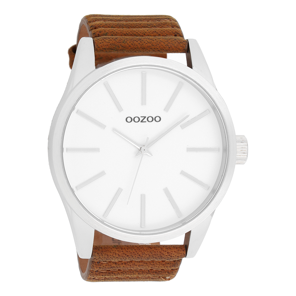 OOZOO Montre en couleur argent avec bracelet en cuir en marron - C9410