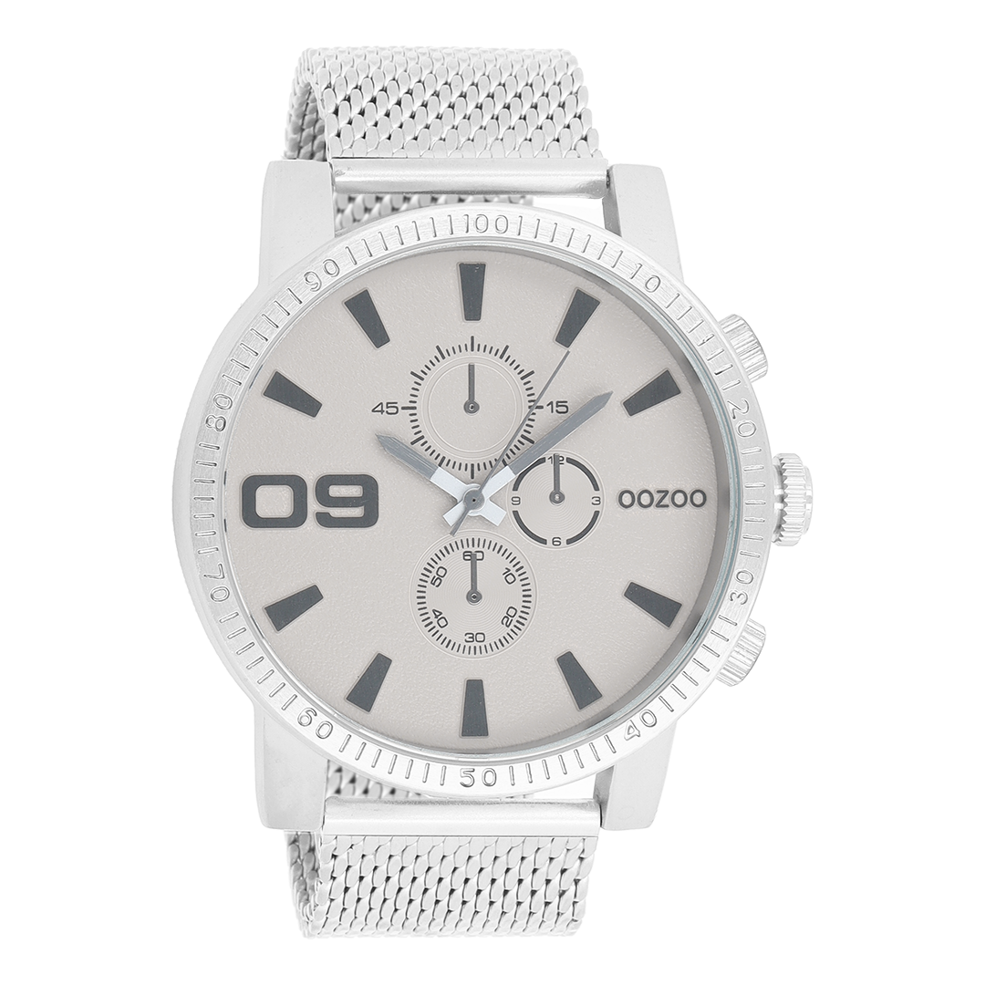 Silver coloured OOZOO watch with metal mesh bracelet - C9436