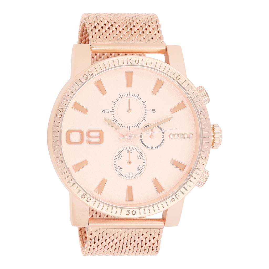 OOZOO Montre en couleur or rose avec bracelet en mesh en couleur or rose - C9438