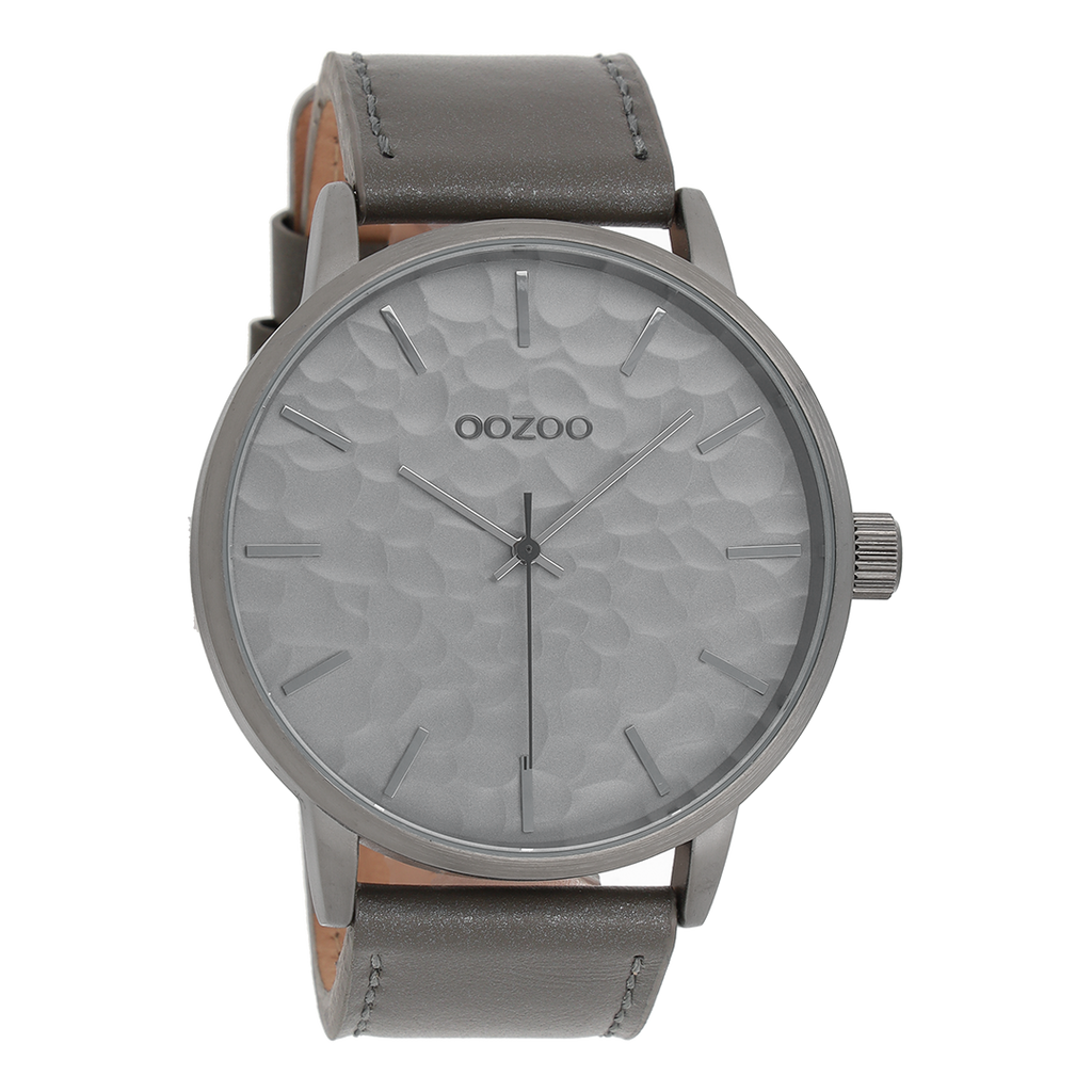 OOZOO Montre en couleur argent avec bracelet en cuir en gris éléphant - C9440