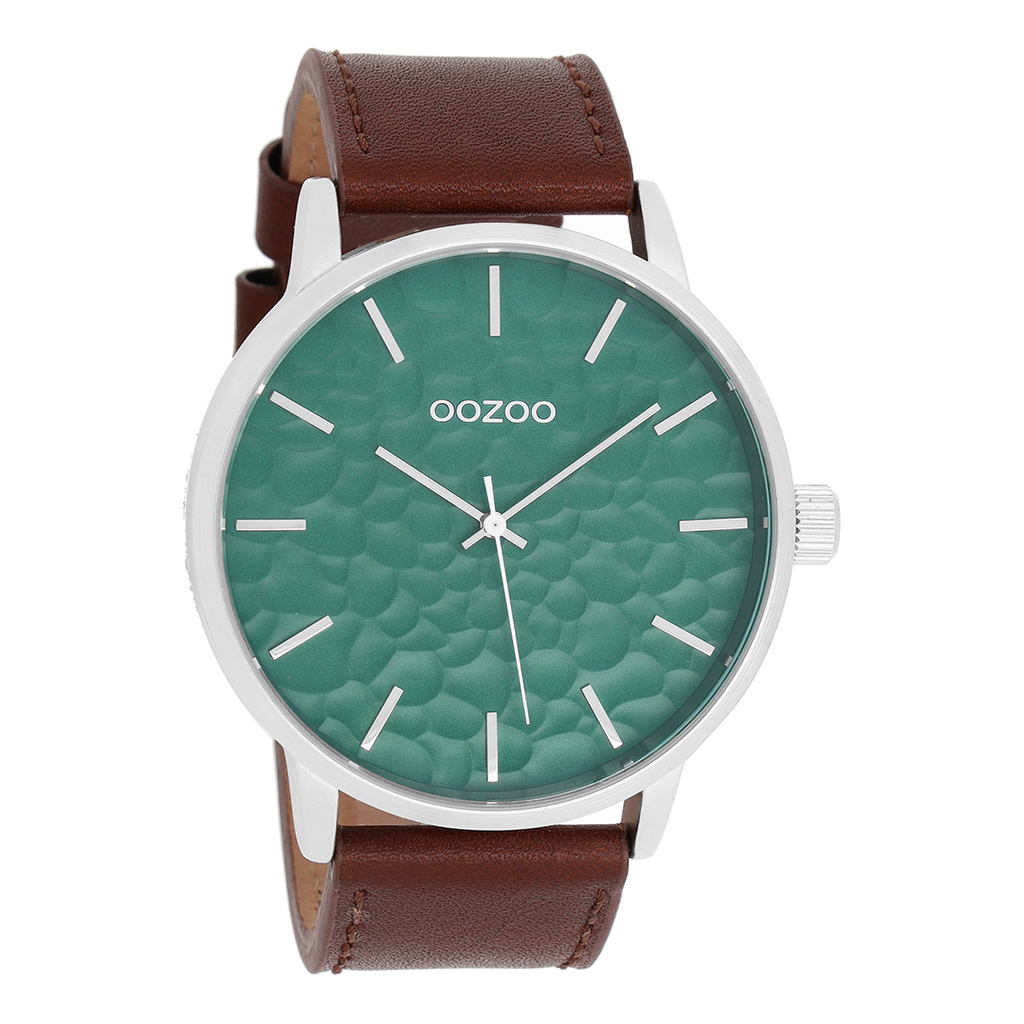 OOZOO Montre en couleur argent avec bracelet en cuir en marron - C9441