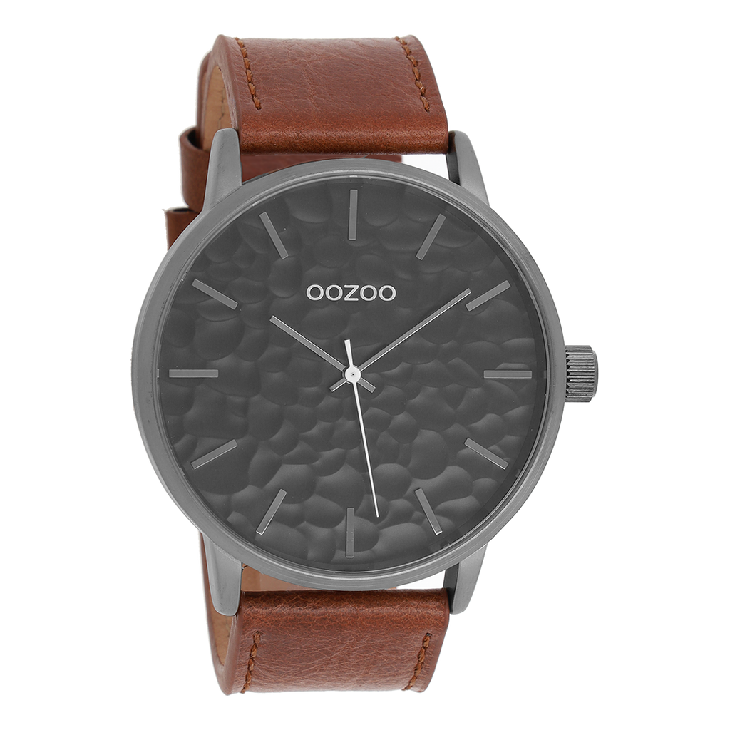OOZOO Montre en titane avec bracelet en cuir en marron - C9443