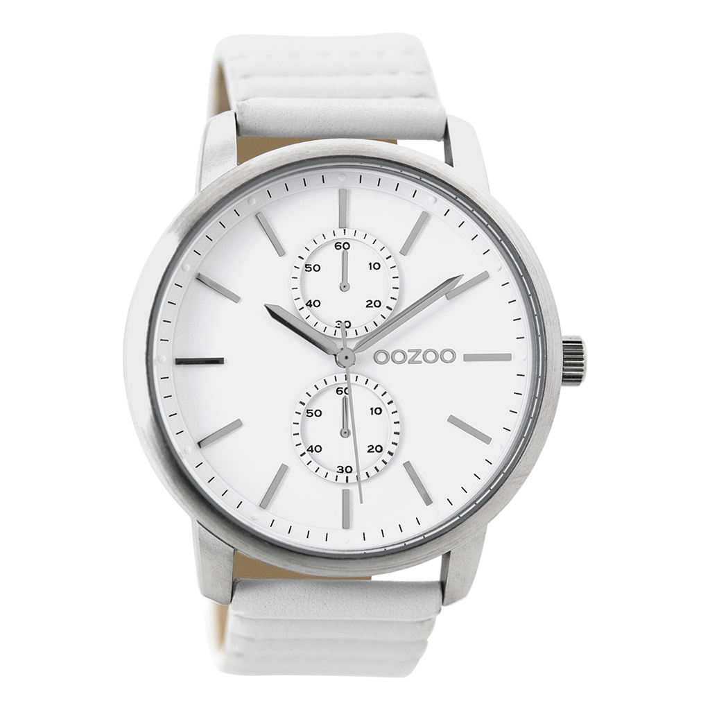 OOZOO Montre en couleur argent avec bracelet en cuir en blanc - C9450