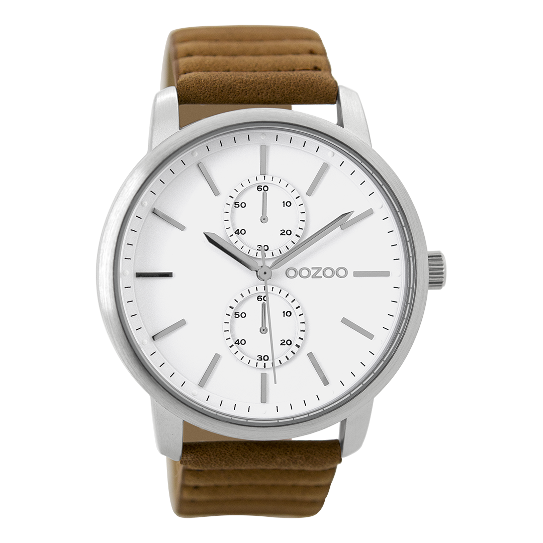 OOZOO Montre en couleur argent avec bracelet en cuir en marron - C9451
