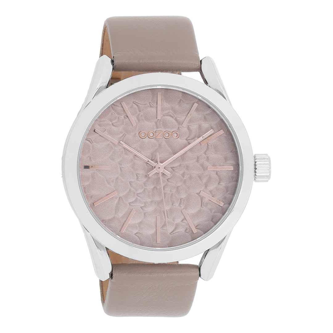 OOZOO Montre en couleur argent avec bracelet en cuir en taupe - C9473