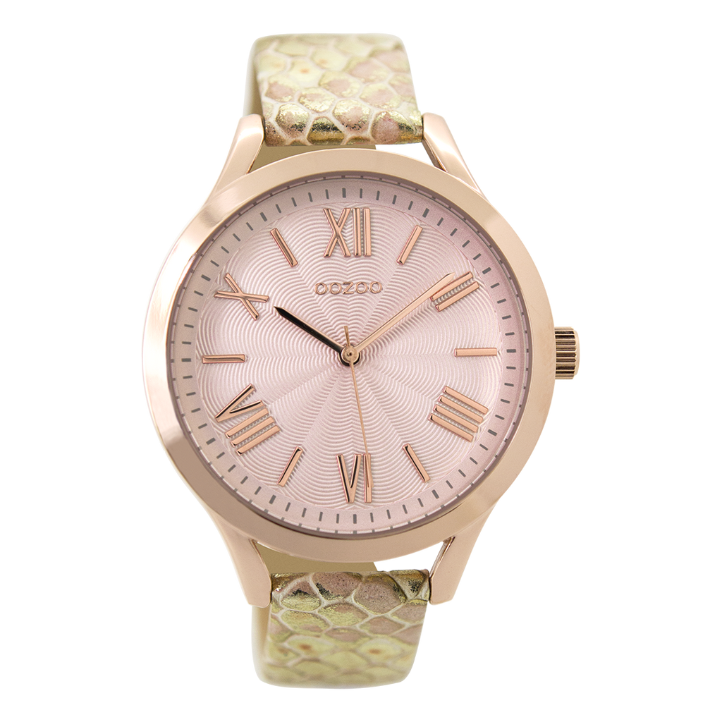 OOZOO Montre en couleur or rose avec bracelet en cuir en couleur or - C9478