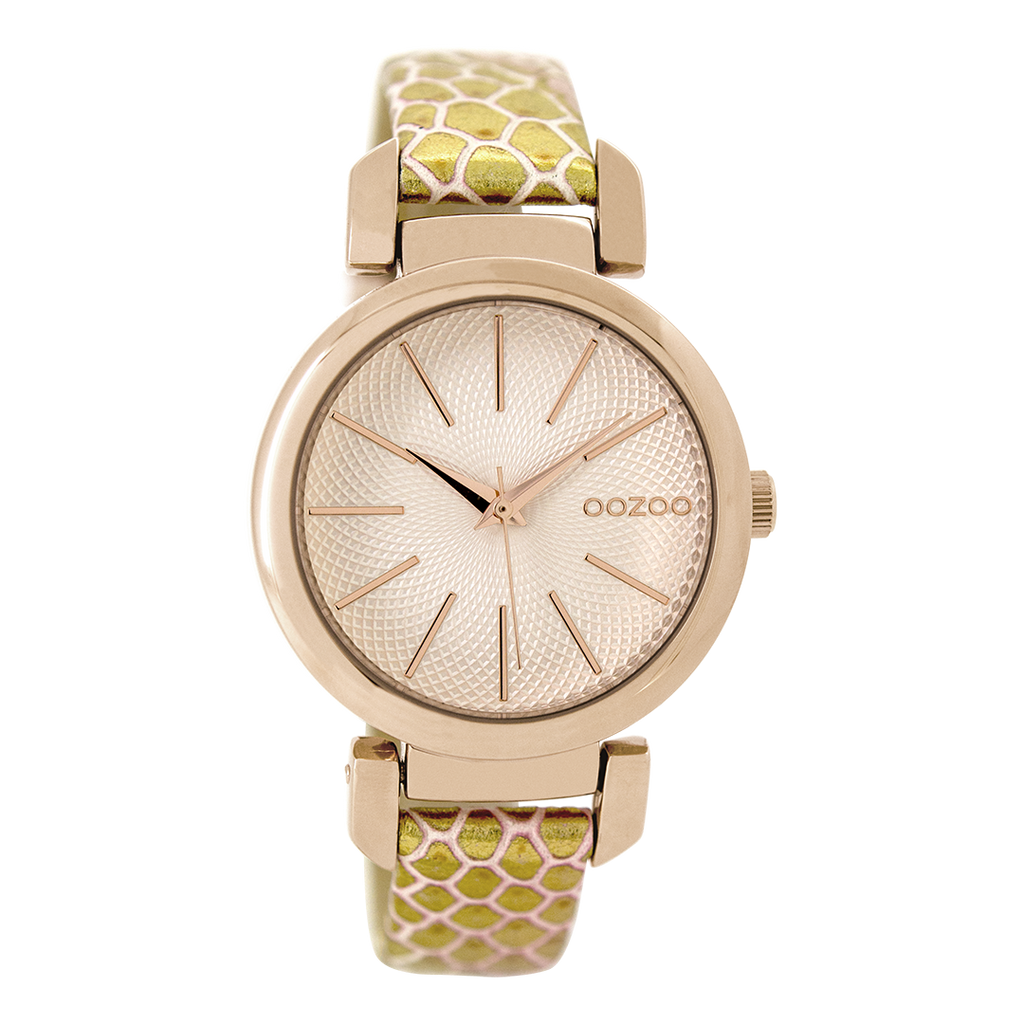 OOZOO Montre en couleur or rose avec bracelet en cuir en couleur or - C9487