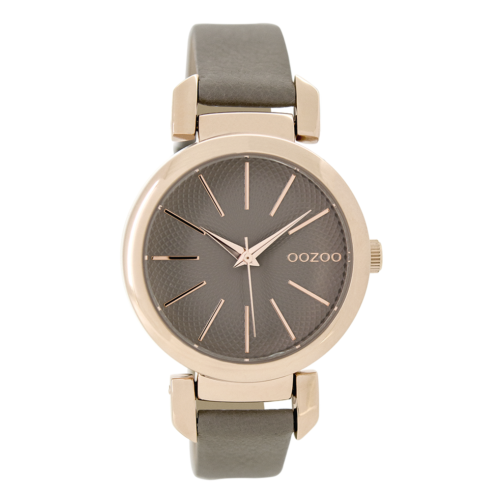 OOZOO Montre en couleur or rose avec bracelet en cuir en taupe - C9488