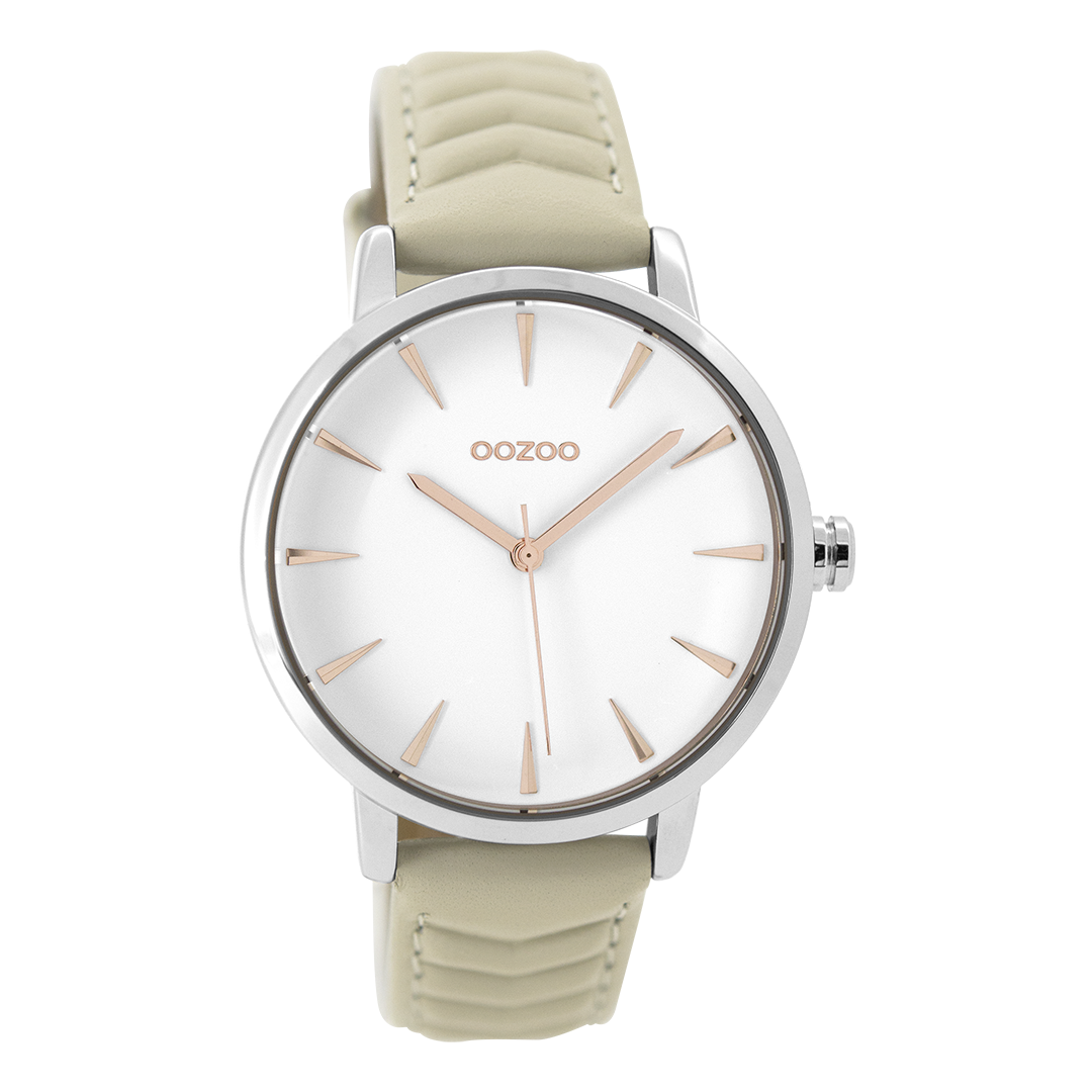 Zilverkleurige OOZOO horloge met zand leren band - C9505