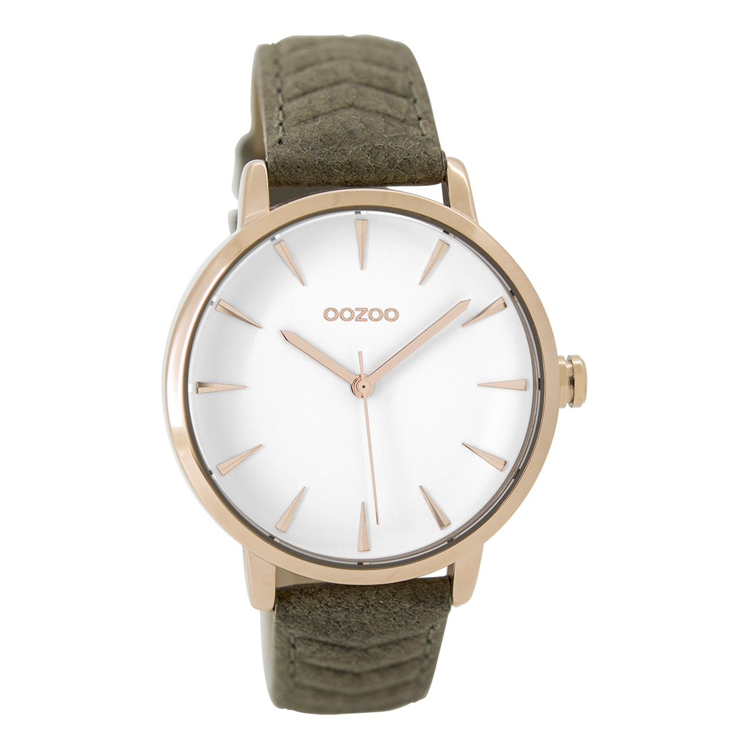 Rosé goudkleurige OOZOO horloge met bruine leren band - C9509