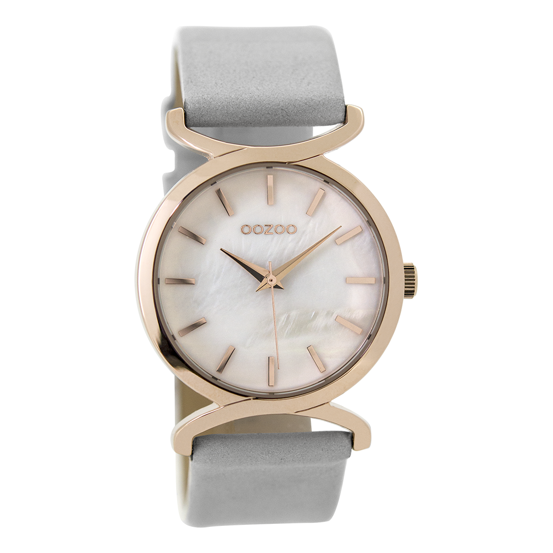Rosé goudkleurige OOZOO horloge met steengrijze leren band - C9528