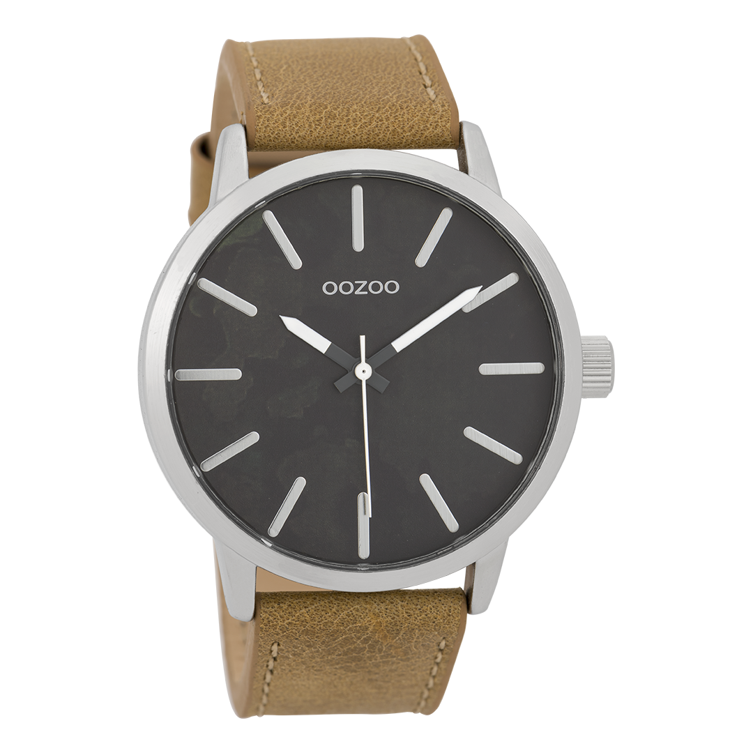 OOZOO Montre en couleur argent avec bracelet en cuir en chameau - C9600